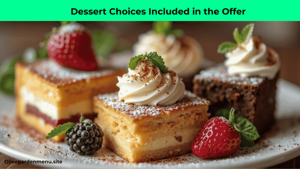 "Dessert options included in Olive Garden Specials Today 2 for $25 dinner deal.