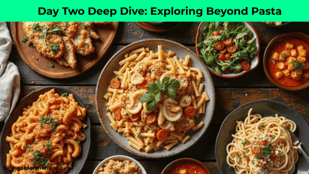 Every Olive Garden Dish beyond pasta – chicken, seafood, salads, and appetizers from Day Two