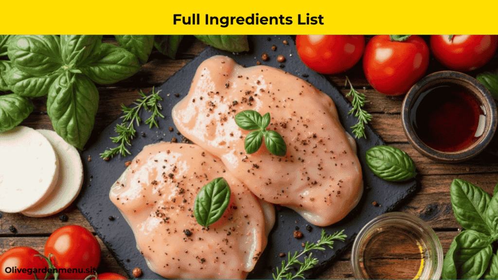 “Ingredients laid out for Olive Garden Grilled Chicken Margherita recipe”