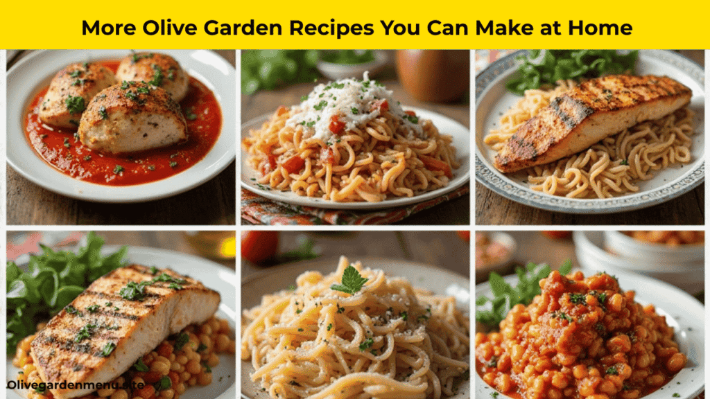 Collection of Olive Garden recipes including Grilled Chicken Margherita, Chicken Piccata, and more