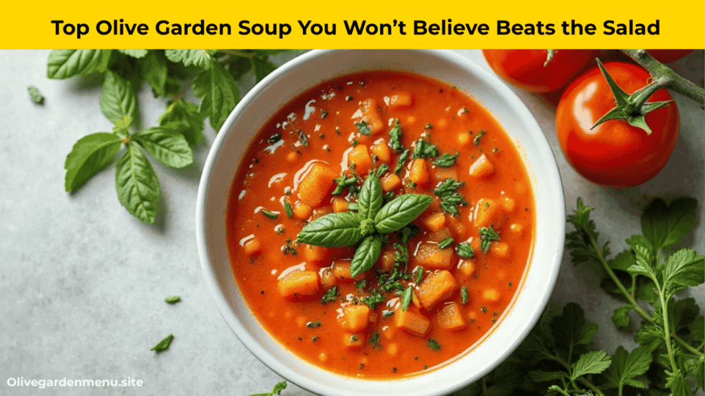 “Top Olive Garden soup 2025 served in a rustic bowl with fresh herbs and breadsticks, richer than the salad.”