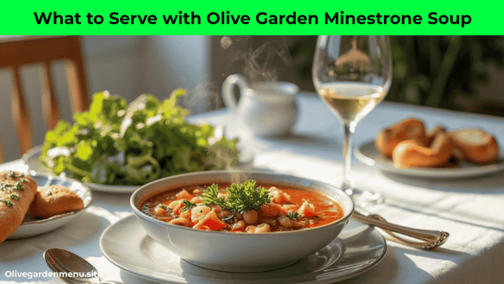 Vegan Olive Garden Minestrone Soup served with salad and breadsticks.