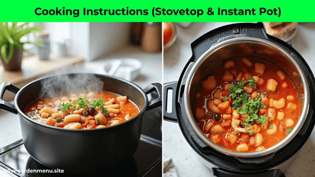 Stovetop and Instant Pot cooking instructions for Vegan Olive Garden Minestrone Soup.