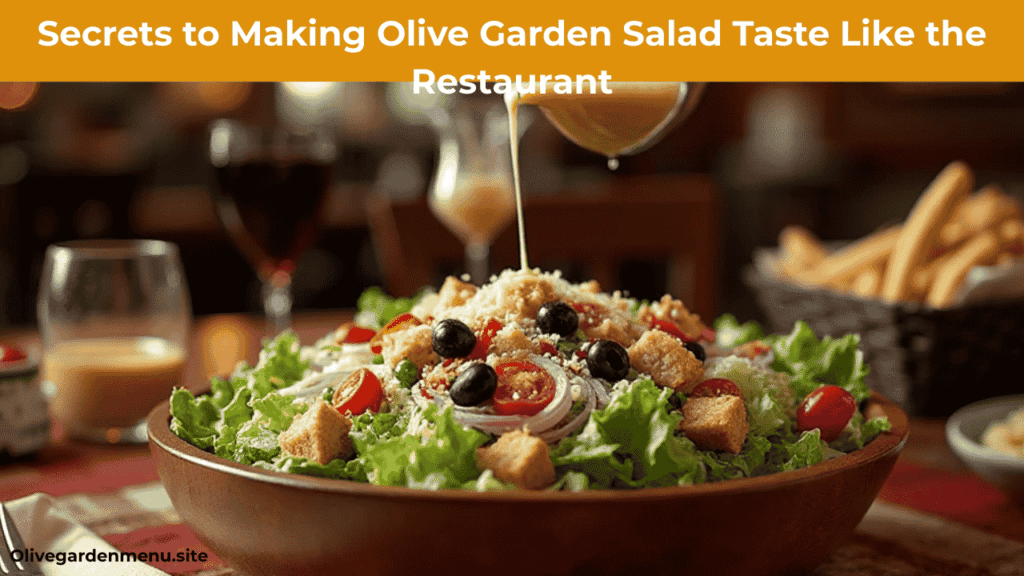 Authentic Olive Garden Salad Recipe with Italian dressing, Parmesan, and breadsticks styled like the restaurant.