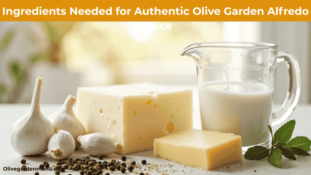Ingredients for authentic Olive Garden Alfredo Sauce Recipe.