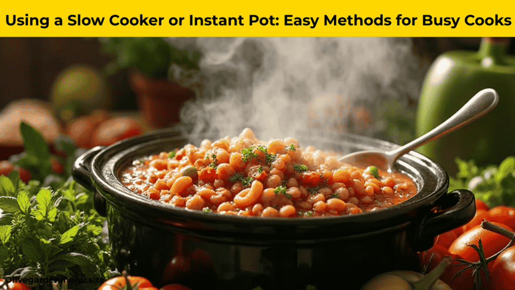 Slow cooker with Olive Garden Pasta Fagioli soup cooking"