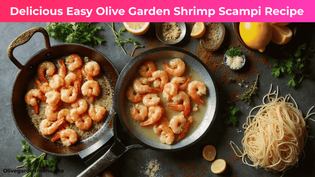 "Delicious Olive Garden Shrimp Scampi with sautéed shrimp in garlic butter sauce, linguine pasta, and fresh parsley."
