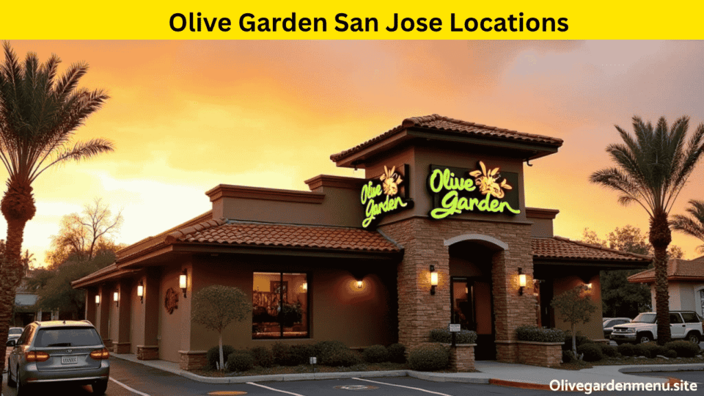 Olive Garden San Jose  locations restaurant exterior with sunset and palm trees