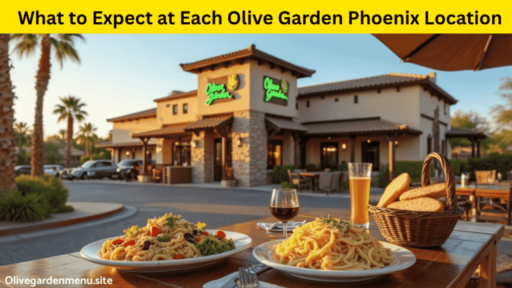 Realistic image of an Olive Garden Phoenix AZ location with Italian dishes served outdoors.