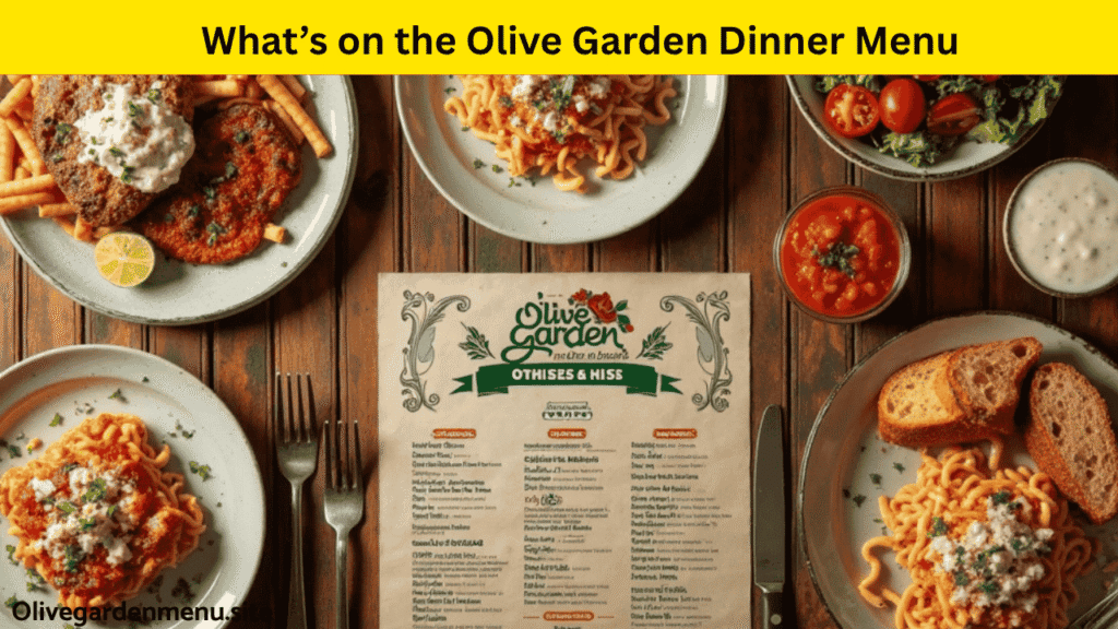 A top view of Olive Garden dinner entrees and menu highlighting 2025 offerings.