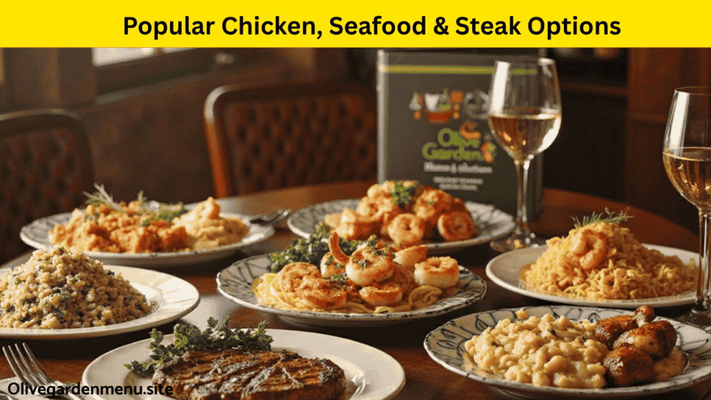 Popular Olive Garden chicken, seafood, and steak dishes from the dinner menu.