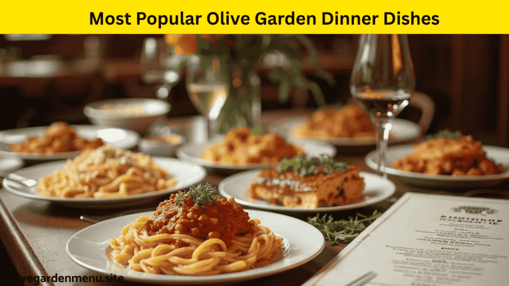 Top Olive Garden dinner favorites in 2025: Chicken Alfredo, Five‑Cheese Ziti, Lasagna, Shrimp Scampi, Steak.

