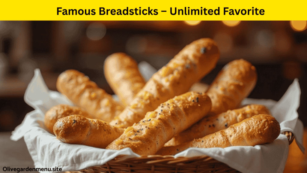 Warm garlic breadsticks from the Olive Garden Sides Sauces Menu