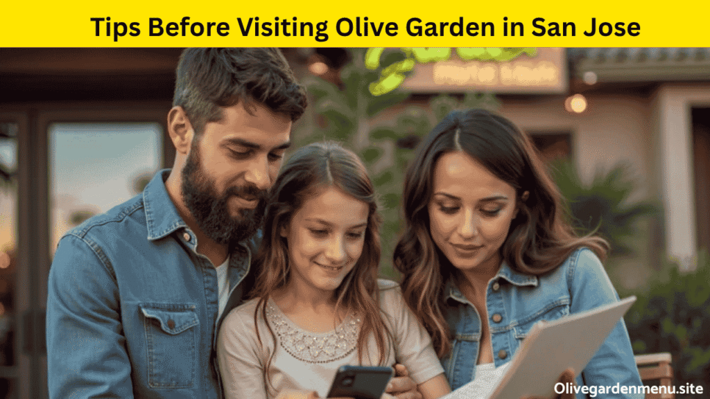 Guests checking menu and tips before entering Olive Garden San Jose location