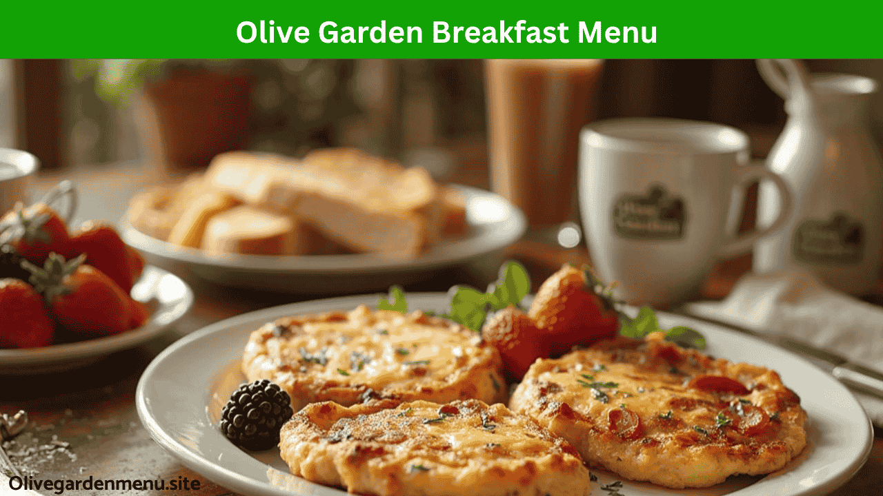 Hearty Olive Garden breakfast spread with eggs, toast, fruit, and hashbrowns