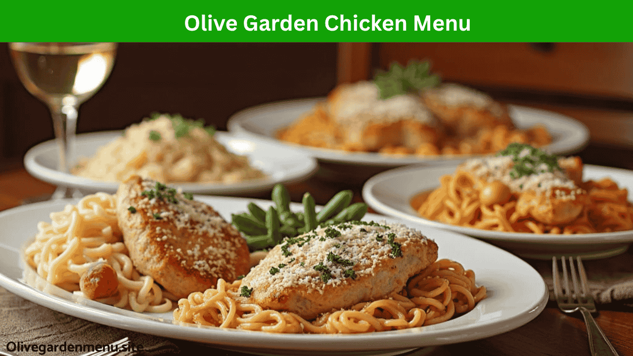 Grilled chicken Parmesan and chicken Alfredo served on Olive Garden plates