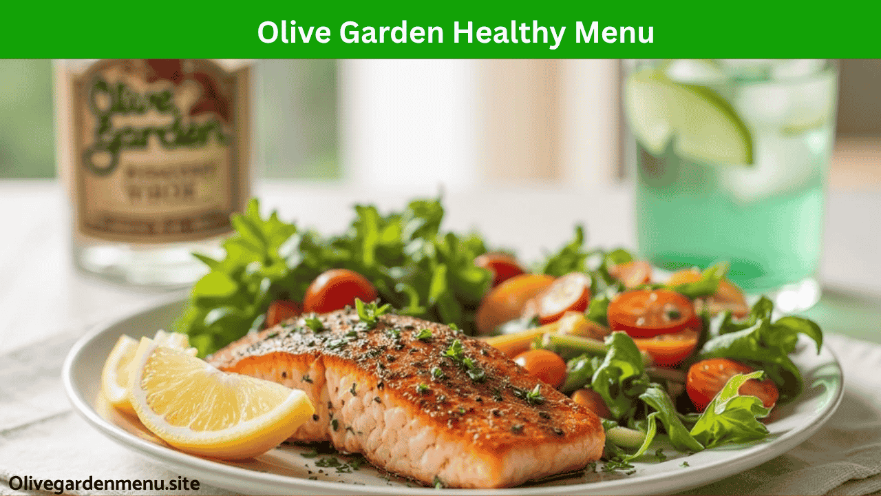 A nutritious platter from Olive Garden with grilled vegetables, lean protein, and salad