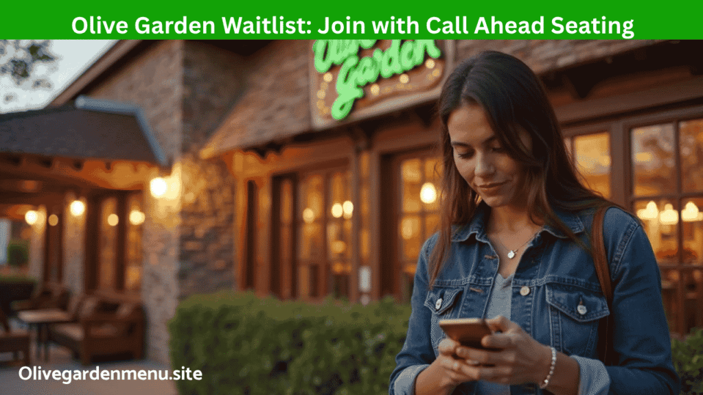 Customer joining the Olive Garden Waitlist using Call Ahead Seating on phone while standing outside the restaurant