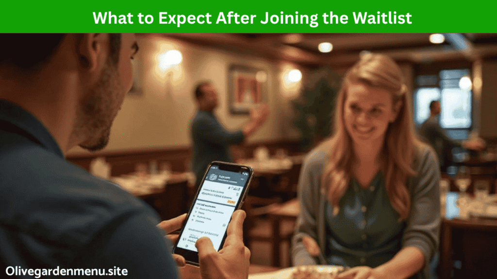 Guest showing Olive Garden Waitlist confirmation at host stand before being seated