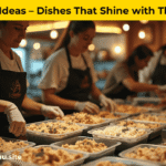"Olive Garden staff carefully preparing leftover food for community donation."