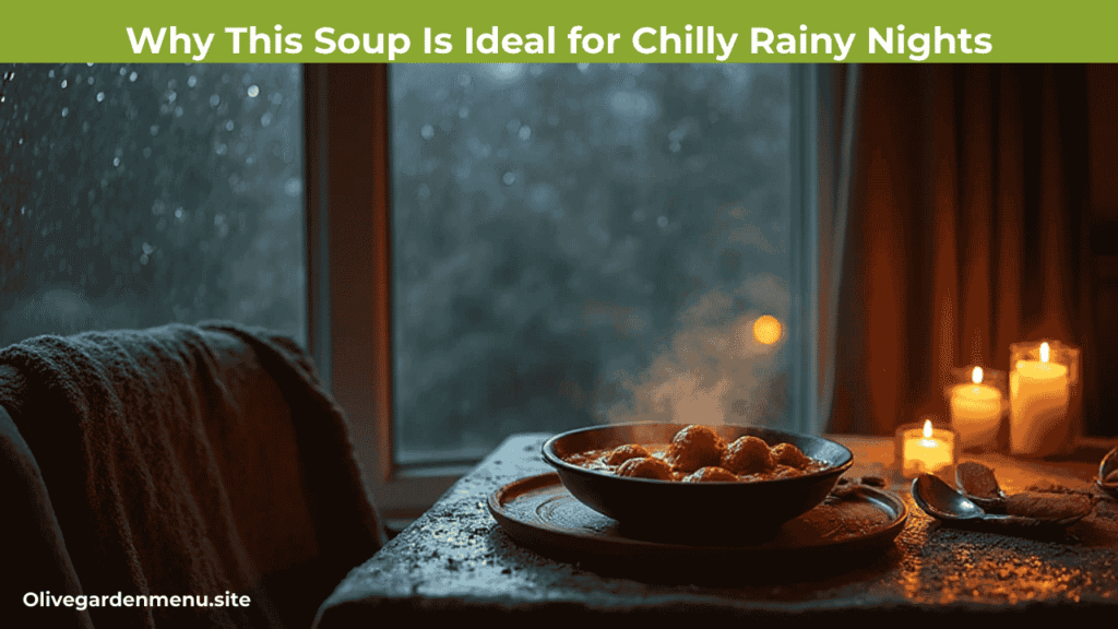 Why This High Protein Meatball Soup Is Ideal for Chilly Rainy Nights with a cozy dining setup.