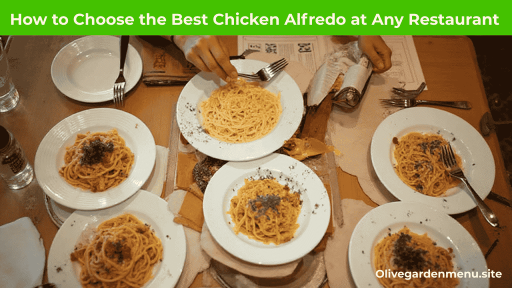 "Various plates of chicken Alfredo on a restaurant table as a diner evaluates the Best Chicken Alfredo."