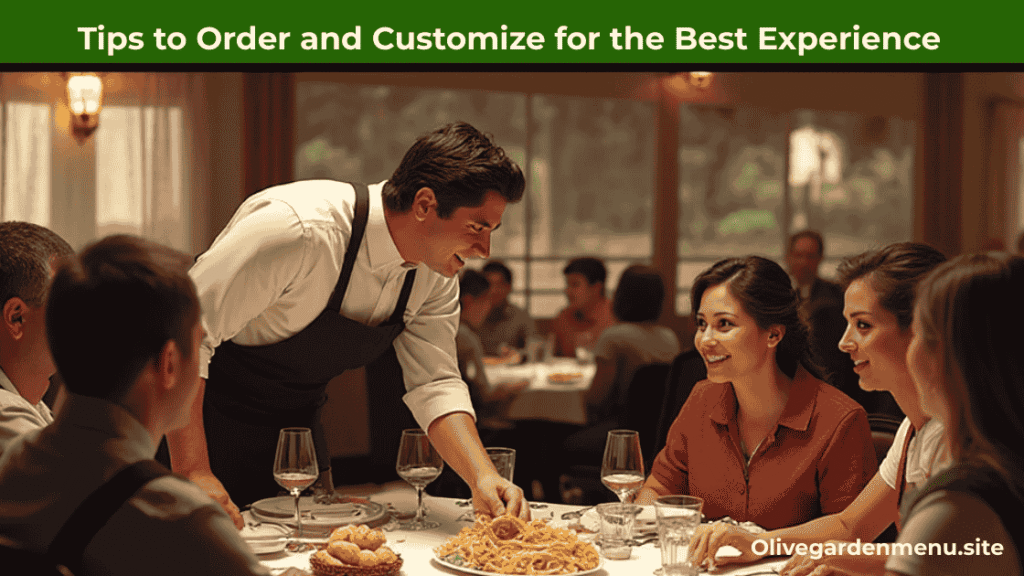 Guests customizing their Olive Garden meal with pasta, salad, and breadsticks.