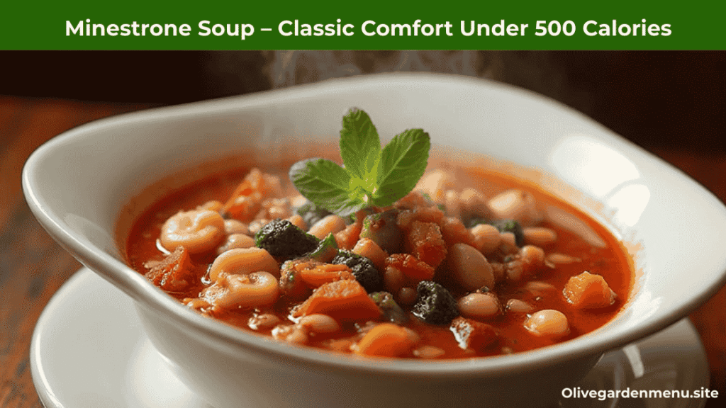 “Olive Garden minestrone soup under 500 calories.”