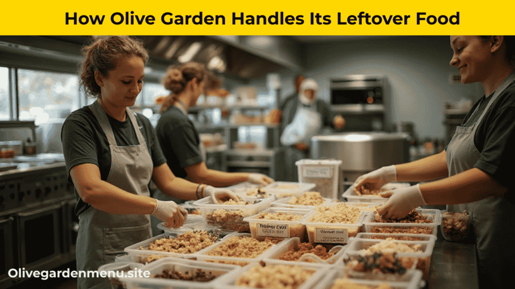 Olive Garden staff packaging leftover food.