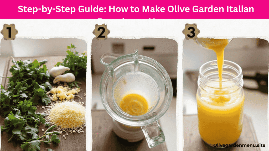Step-by-step process of making Olive Garden Italian Dressing at home.