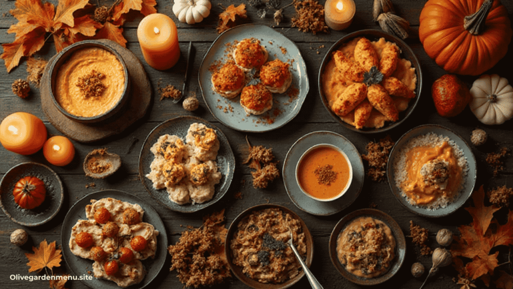 Beautiful autumn-themed table filled with assorted fall appetizers for gatherings.