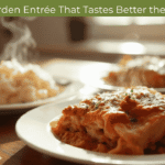 Reheated Olive Garden entrée with Chicken Alfredo and Lasagna, looking fresh and flavorful.