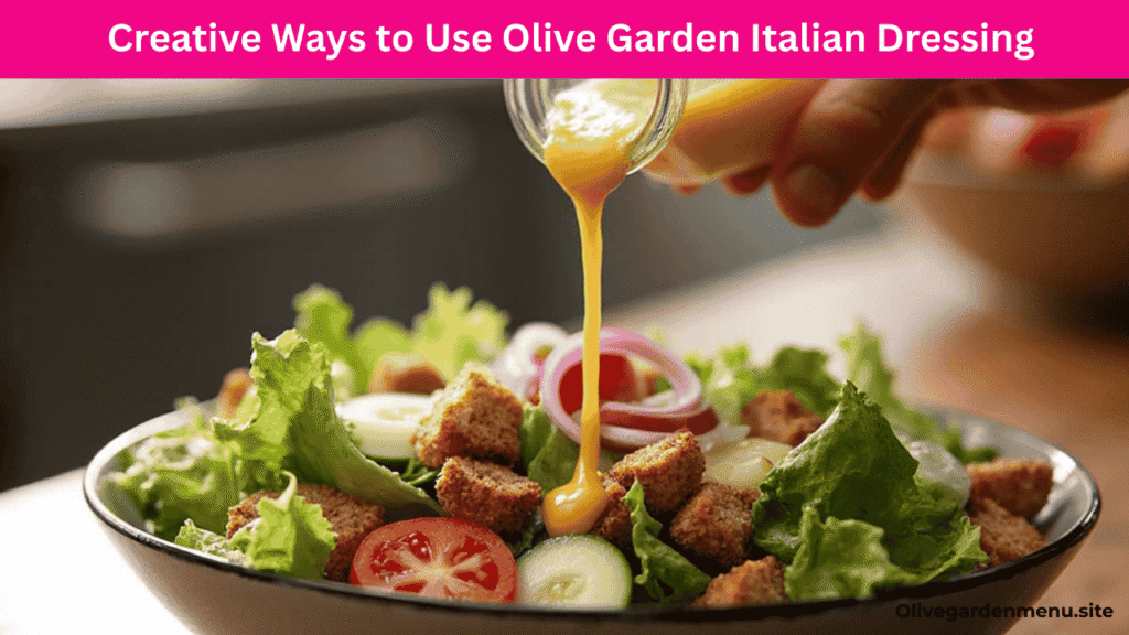 Olive Garden Italian Dressing poured over a fresh salad.