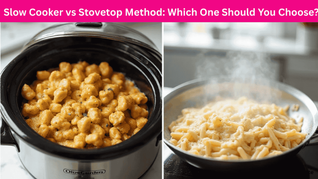 Olive Garden Chicken Pasta Recipe made in slow cooker vs stovetop comparison.