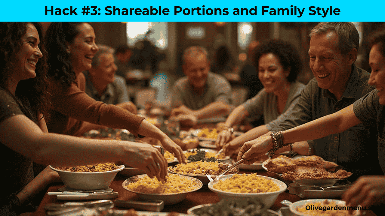Olive Garden family-style portions with pasta, salad, and breadsticks.