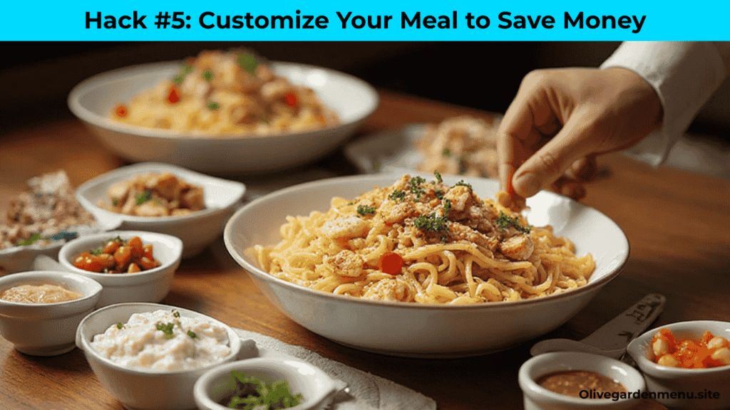 Olive Garden customizable pasta bowl with toppings to save money.