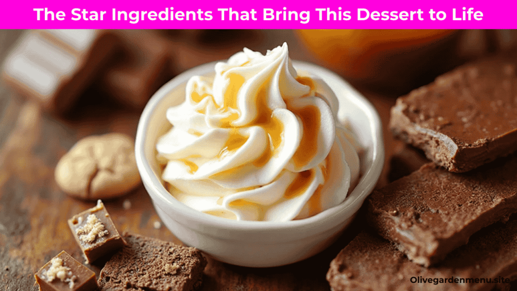 Fresh ingredients including cream, caramel, and chocolate used in Olive Garden Desserts.