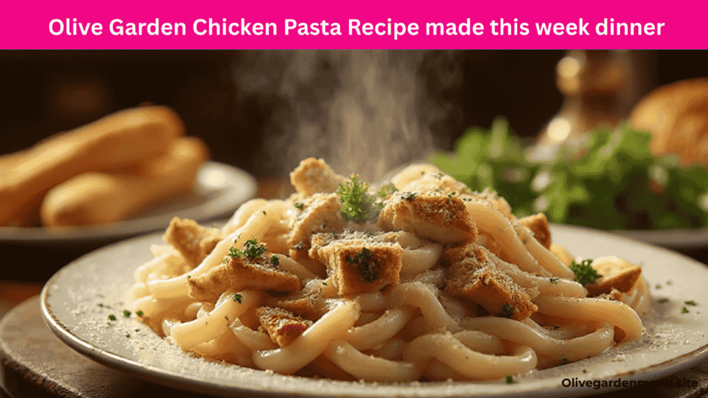 Olive Garden Chicken Pasta Recipe served hot with Alfredo sauce, breadsticks, and salad for dinner 2025.