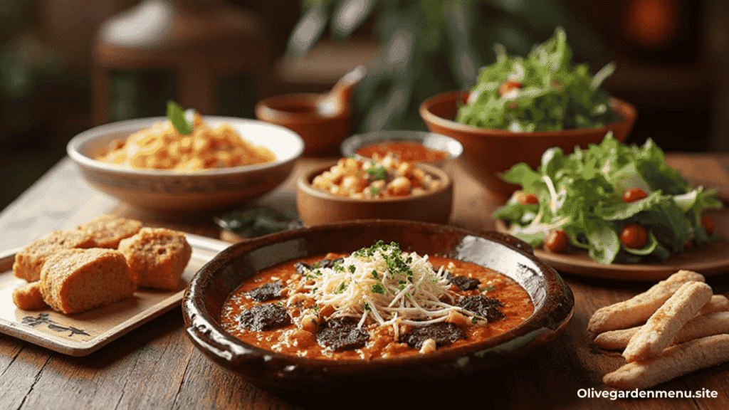 Olive Garden Hidden Vegetarian Gems displayed in a stunning food spread.