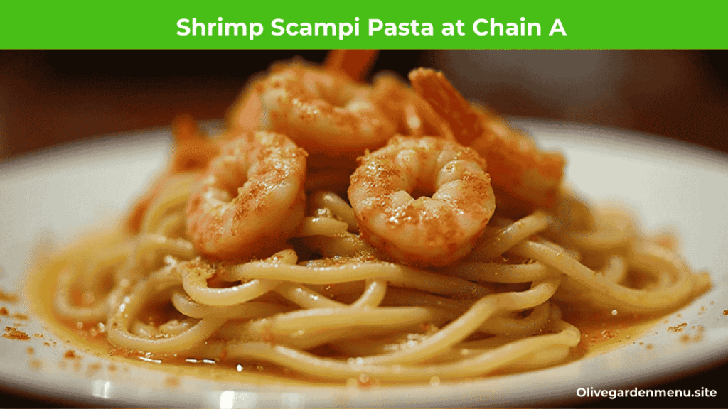 Shrimp Scampi Pasta at Chain A shown as one of the worst pasta dishes with greasy sauce and rubbery shrimp.