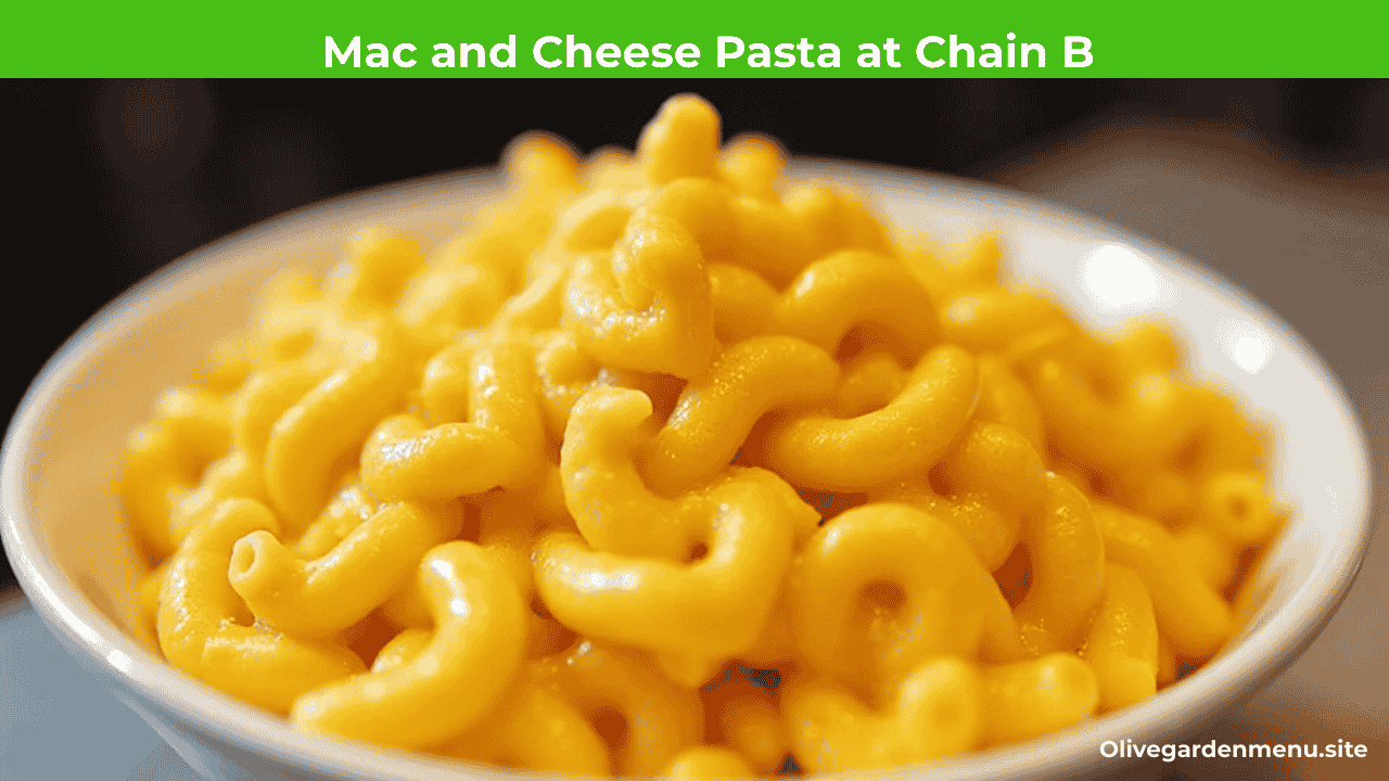 Mac and Cheese Pasta at Chain B shown as one of the worst pasta dishes with artificial cheese sauce.