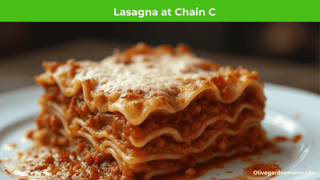 Lasagna at Chain C shown as one of the worst pasta dishes with watery sauce and rubbery cheese.