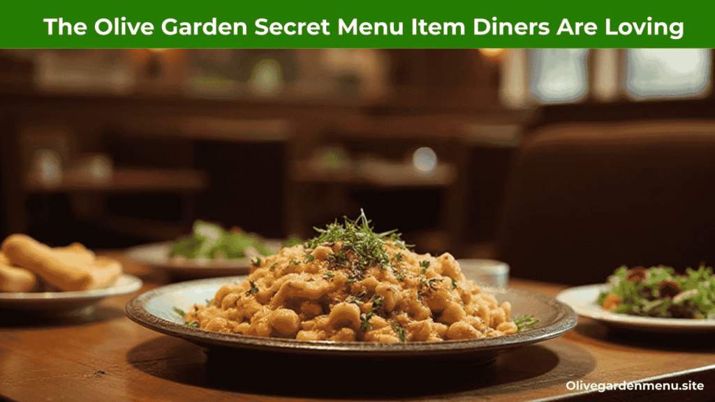 Exclusive Italian dish from Olive Garden Secret Menu served with breadsticks and salad.