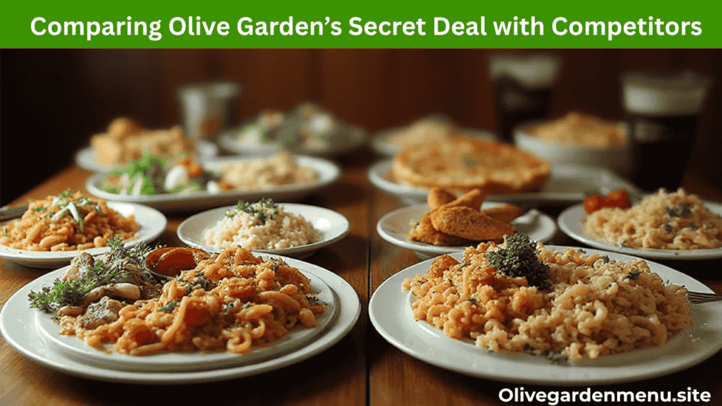 Side-by-side restaurant meal comparison highlighting the Olive Garden Deal against other dining competitors.