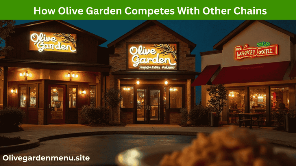 Olive Garden restaurant compared with other American dining chains like Chili’s and Applebee’s, showcasing its warm Italian ambiance.