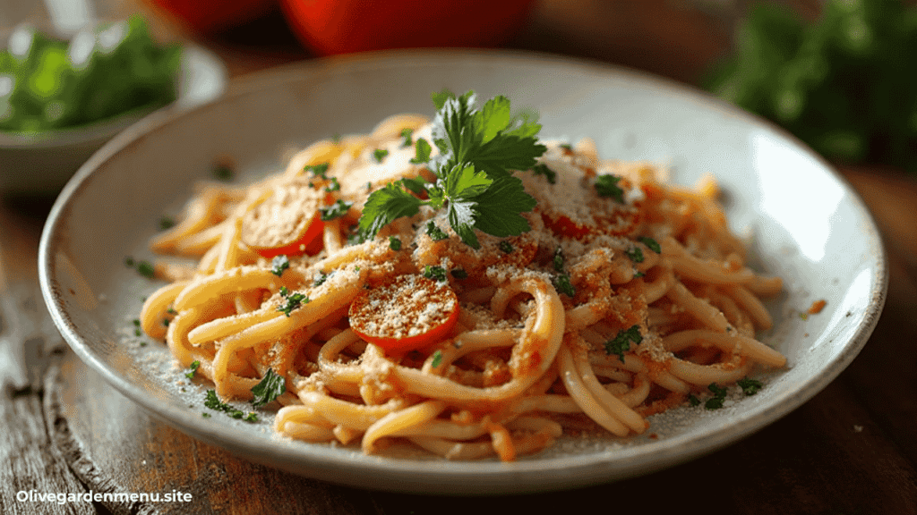 Olive Garden’s delicious #1 Pasta Pick for 2025 garnished with fresh herbs and parmesan