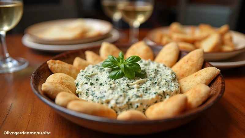 Olive Garden Menu Spinach Artichoke Dip with Breadsticks